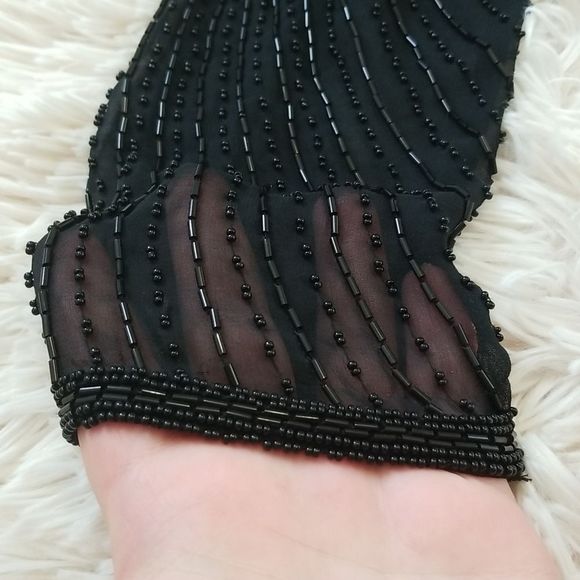 80s Vintage AJ Bari Beaded Sequin Gold & Black Asymmetrical Dress - Picture 6 of 17